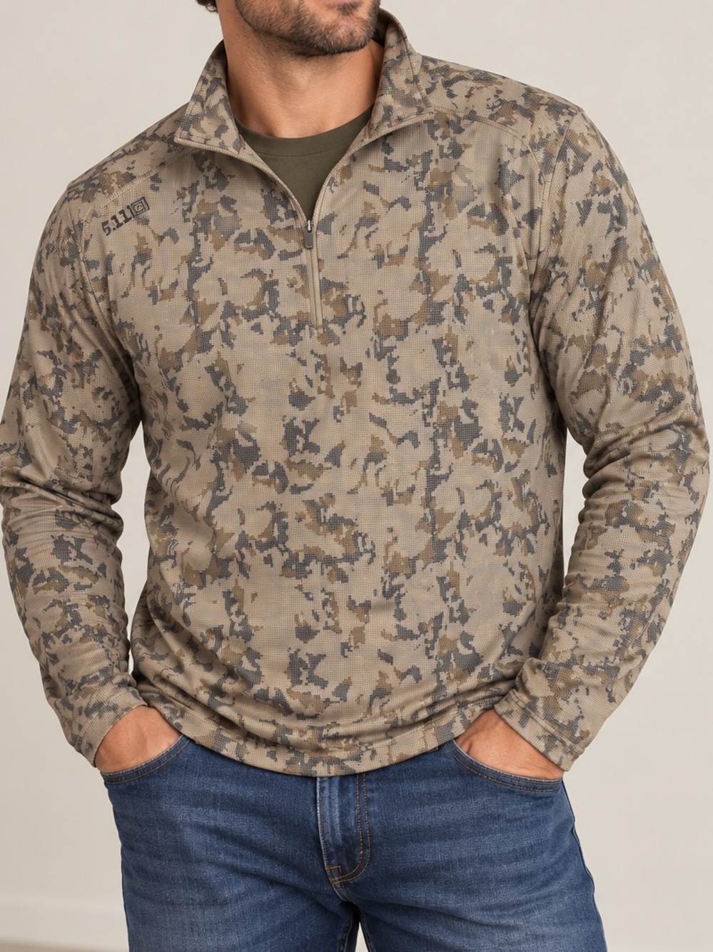 5.11 Tactical Camo Quarter Zip Performance Pullover Tan Gray 2XL NWOT